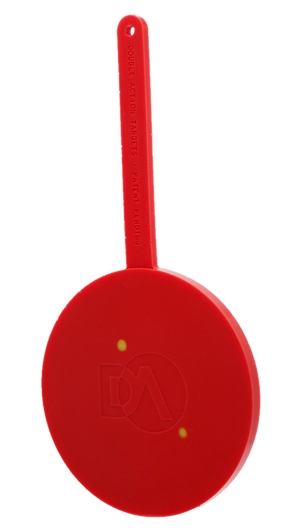 Red polymer target showing hits in a different color